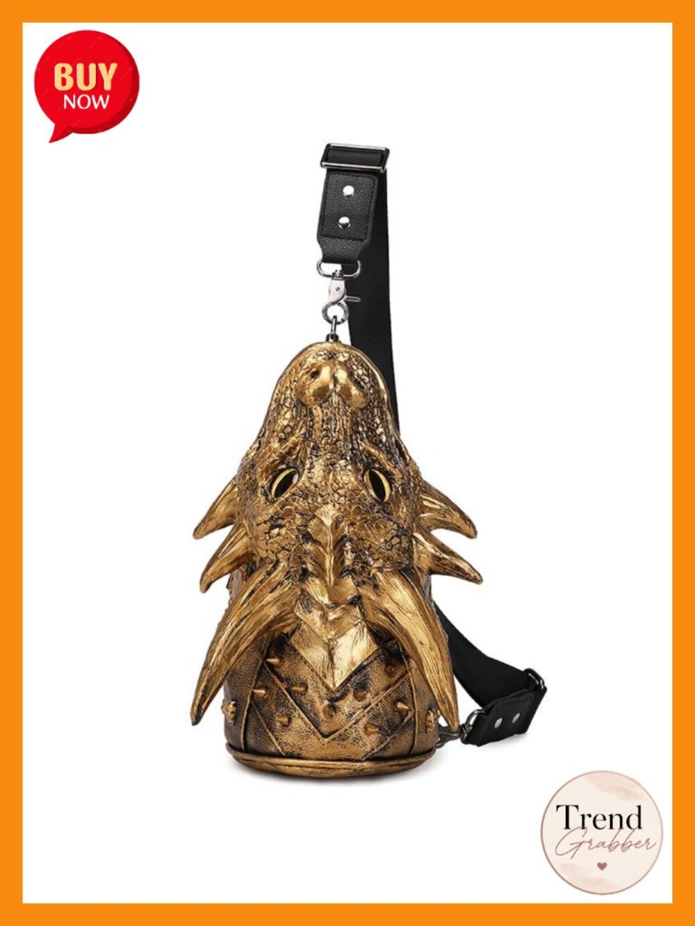 Steampunk 3D Dragon Head Crossbody Bag with Removable Chain
